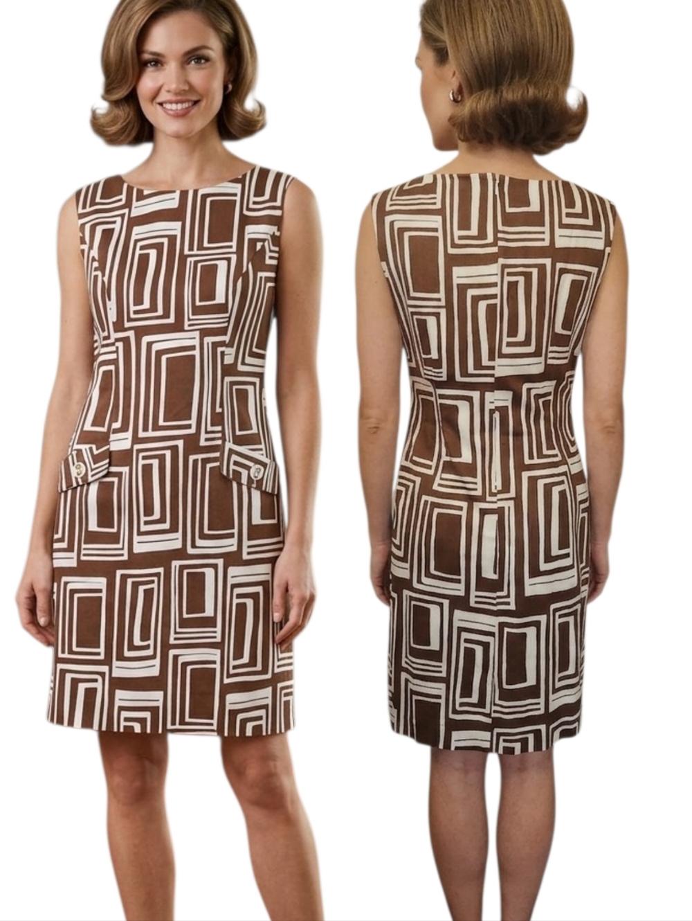 TALBOTS Geometric Print Cotton Sheath Dress - Size 12